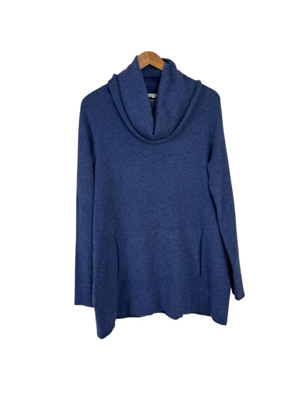 Blossom Cashmere Blue Cowl Neck Sweater Size XS Kangaroo Pocket Oversized Warm